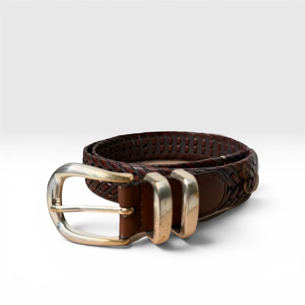 Unbranded Woven Belt Womens Brown Braided Leather Silver Buckle Boho 32/80